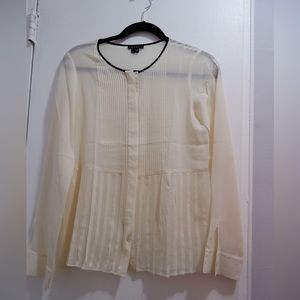 Theory Cream See-Through Silk Blouse